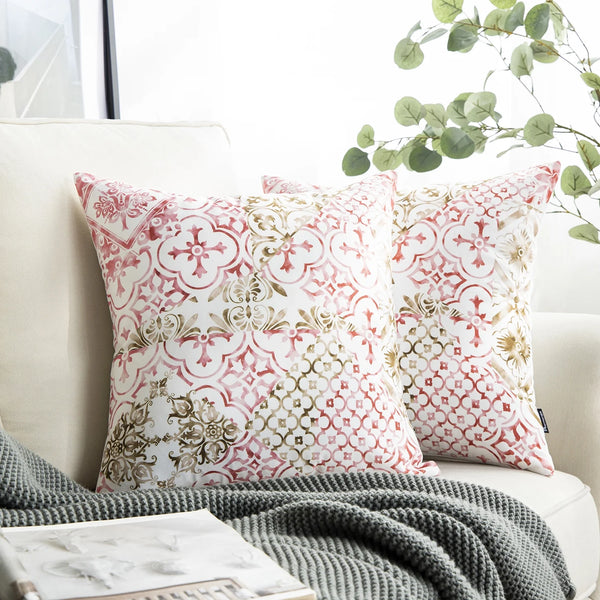 2 Pack Square Decorative Throw Pillow Cover Red Retro 18"x18"