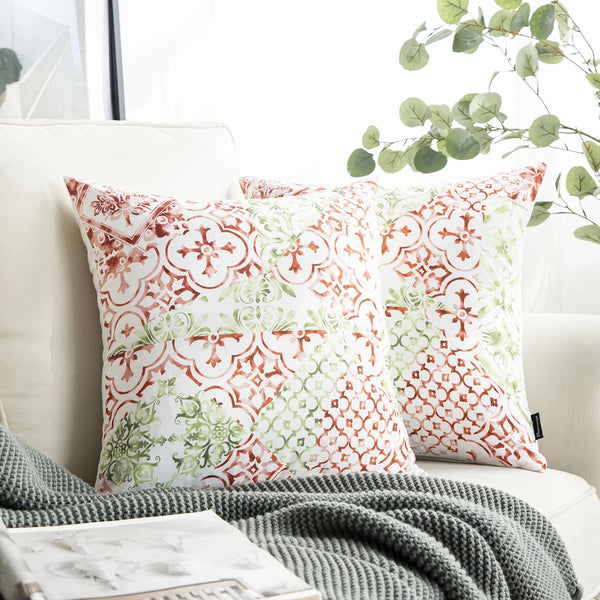 2 Pack Square Decorative Throw Pillow Cover Red/Green 18"x18"