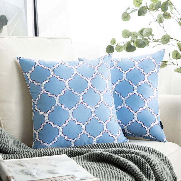 2 Pack Square Decorative Throw Pillow Covers Blue Net 18"x18"