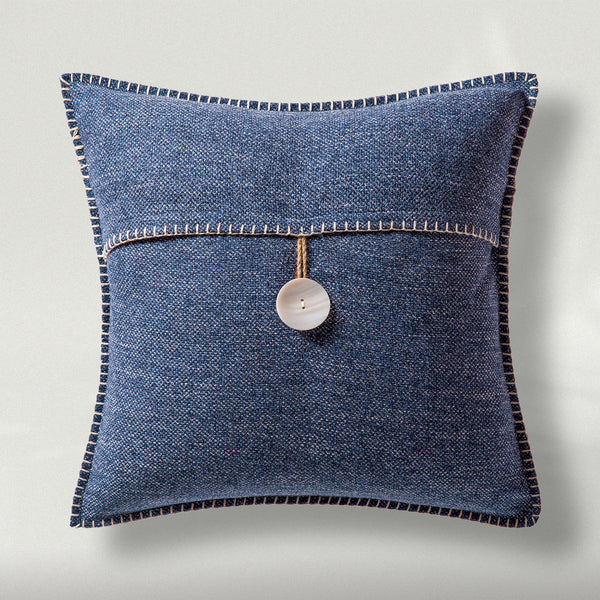 2 Set Single Button Square Throw Pillow Cover Blue 18"x18"