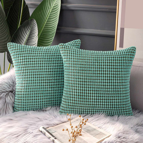 2 Set Corduroy Corn Striped Velvet Throw Pillow Cover Turquoise