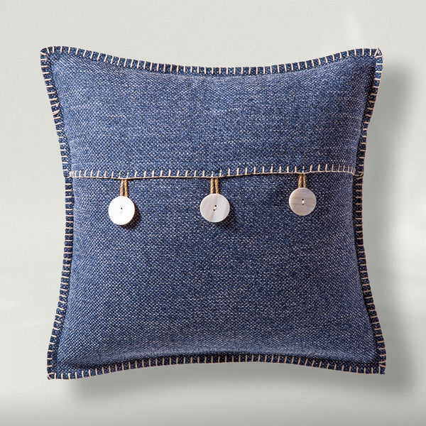 2 Set Triple Button Square Throw Pillow Cover Blue 18"x18"