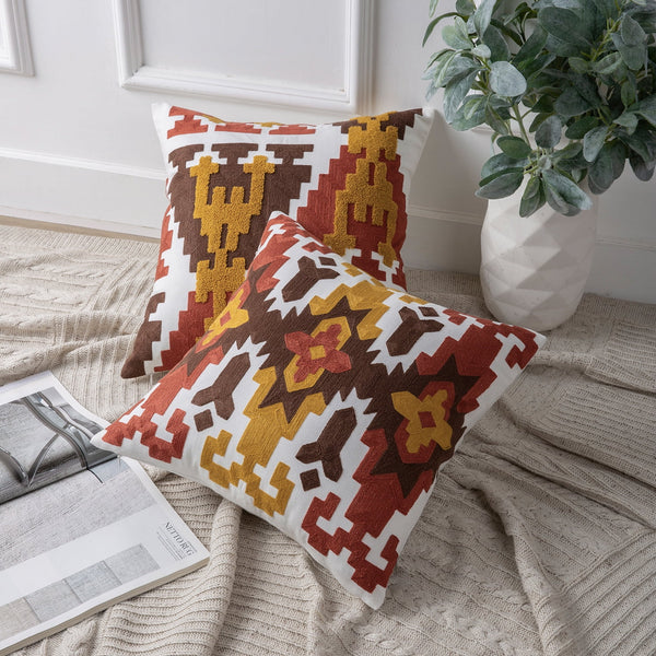 4 Pack Cotton Embroidery Series Throw Pillow Cover Red 18"x18"