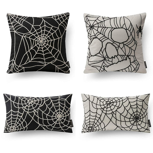 4 Pack Cotton Embroidery Throw Pillow Cover Spider Web