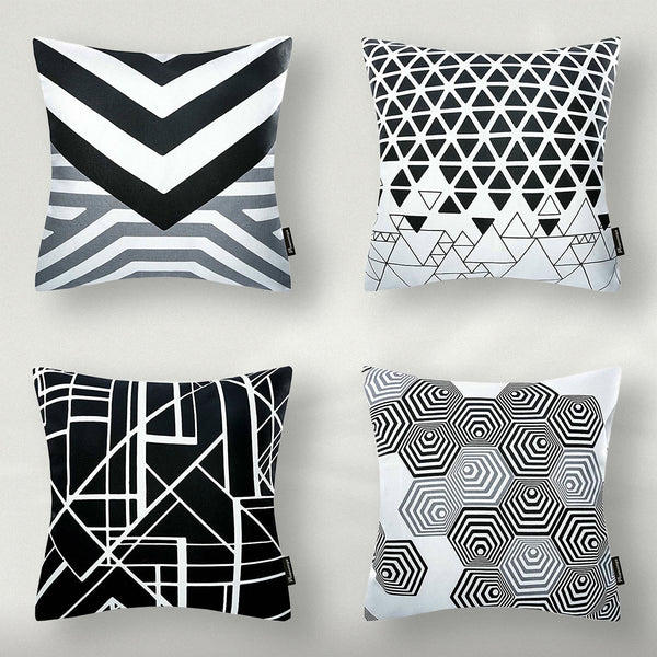 4 Pack Geometric 100% Cotton Throw Pillow Cover Black 18"x18"