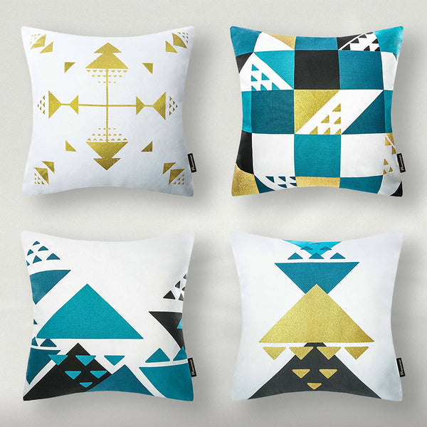 4 Pack Geometric 100% Cotton Throw Pillow Cover Blue 18"x18"