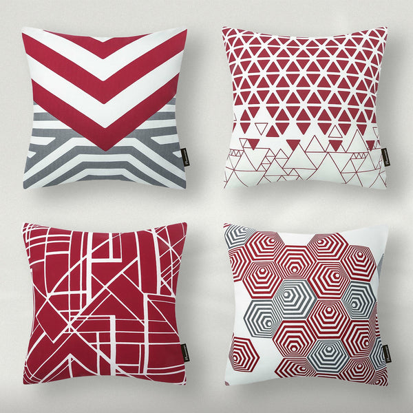 4 Pack Geometric 100% Cotton Throw Pillow Cover Red 18"x18"