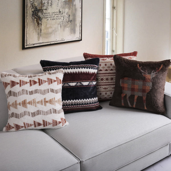 4 Pack Geometric Series B Faux Fur Vintage Cushion Covers 18"x18"