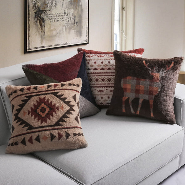 4 Pack Geometric Series A Faux Fur Vintage Cushion Covers 18"x18"
