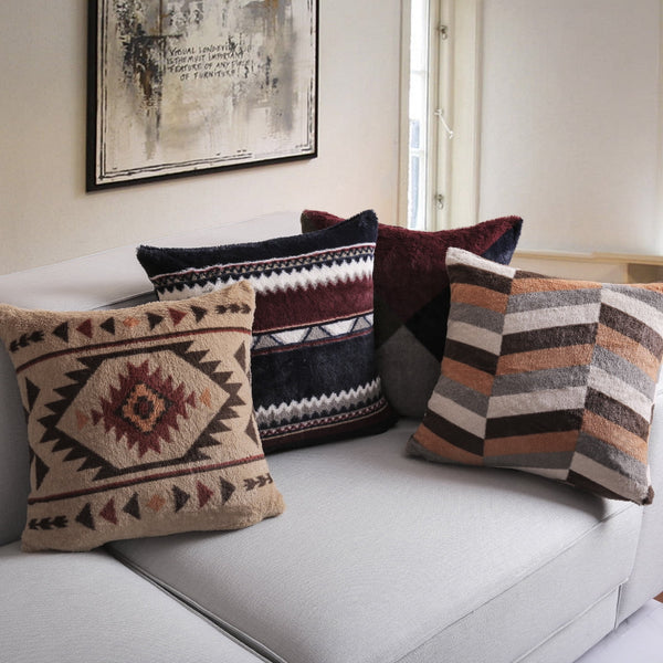 4 Pack Geometric Series C Faux Fur Vintage Cushion Covers 18"x18"