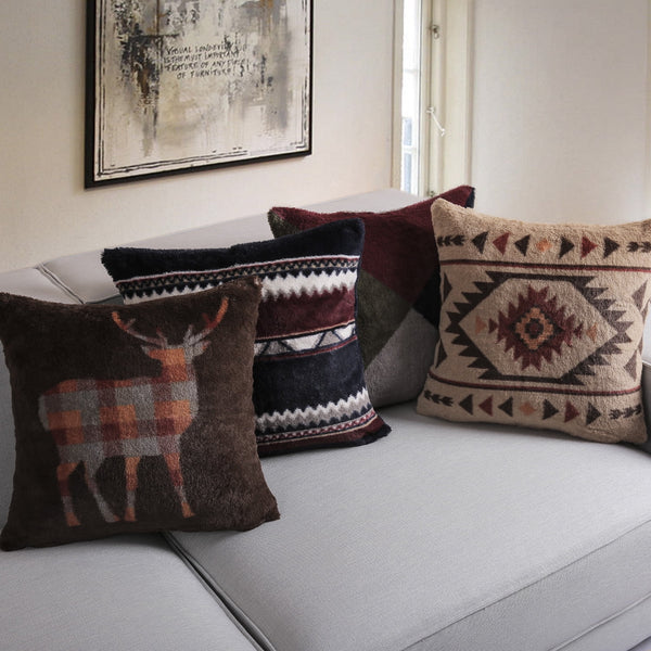 4 Pack Geometric Series D Faux Fur Vintage Cushion Cover 18"x18"