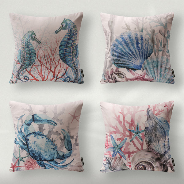 4 Pack Ocean Series Throw Pillow Cover Pink Marine Animals 18"x18"