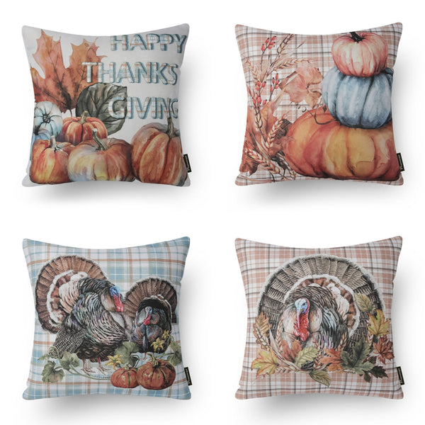 4 Pack Printed Decorative Throw Pillow Covers Blue/Orange 18"x18"