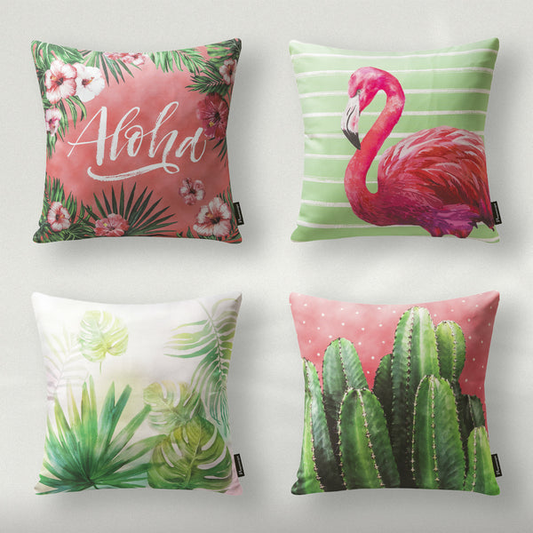 4 Pack Tropical Series Throw Pillow Cover Flamingo Cactus 18"x18”