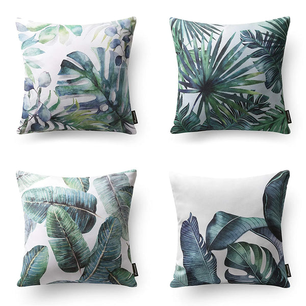 4 Pack Tropical Series Throw Pillow Cover Leaves 18"x18"