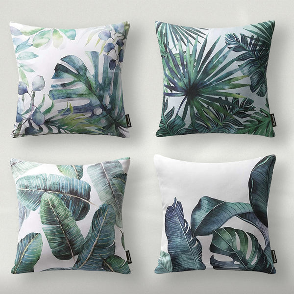 4 Pack Tropical Series Leaves Throw Pillow Cover Sets 18"x18"
