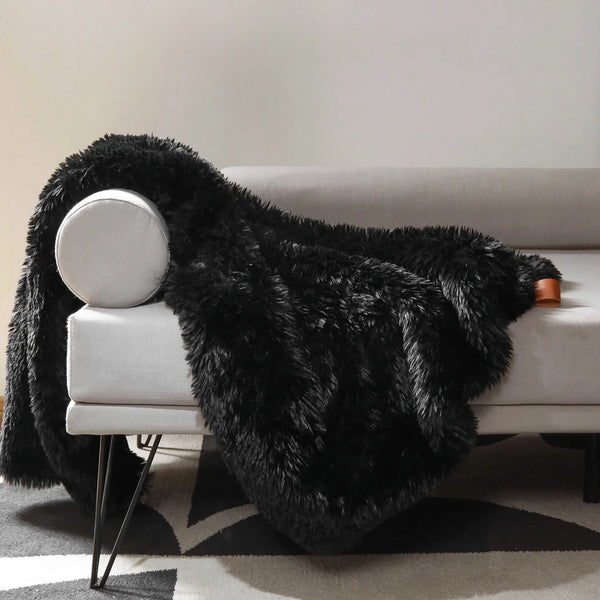 Alpaca Fleece Blanket Soft Plush Throw Blanket Black 50"x60"