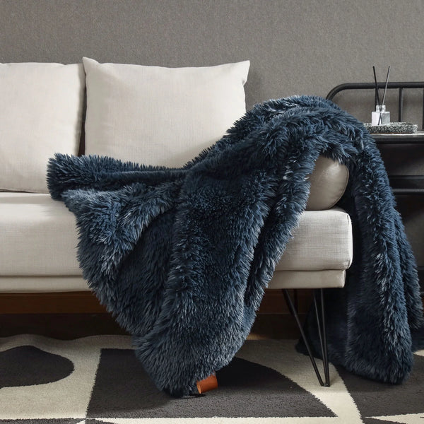 Alpaca Fleece Blanket Soft Plush Throw Blanket Navy 50"x60"