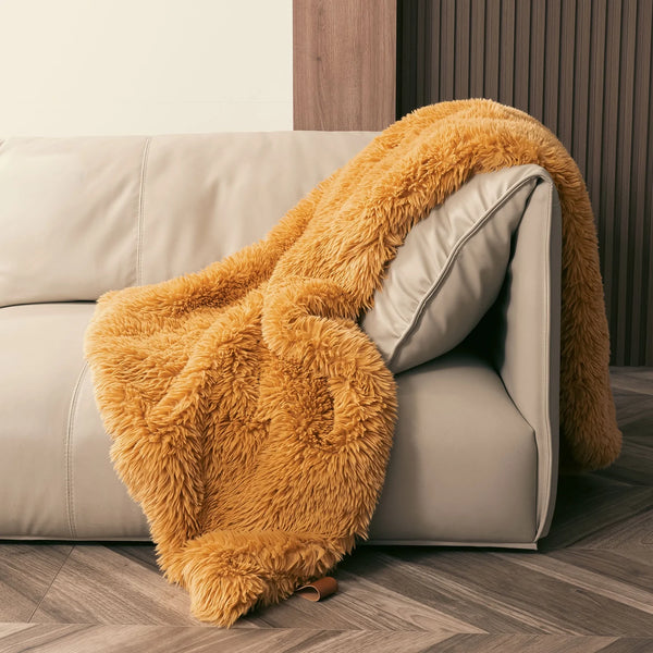 Alpaca Fleece Blanket Soft Plush Throw Blanket Orange 50"x60"