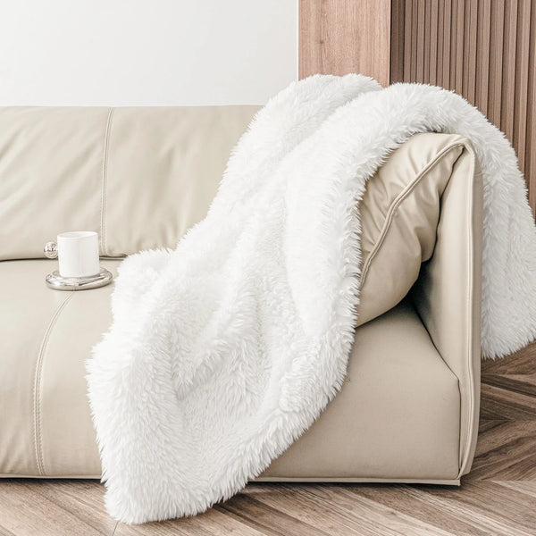Alpaca Fleece Blanket Soft Plush Throw Blanket White 50"x60"