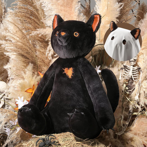 Black Cat Shaped Pillow with Velvet Hood