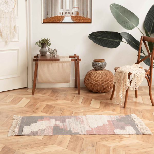 Bohemian Tufted Fringed Tassel Area Rug Pink