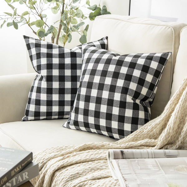 Checkers Series Square Throw Pillow Covers Black
