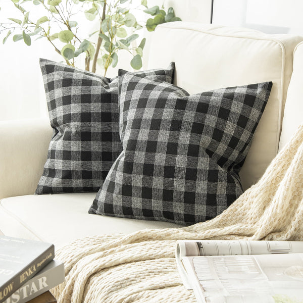 Checkers Series Square Throw Pillow Covers Black/Gray