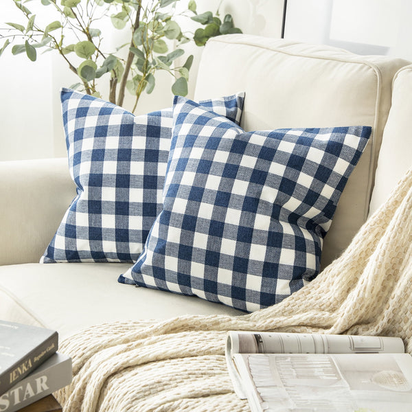 Checkers Series Square Throw Pillow Covers Blue
