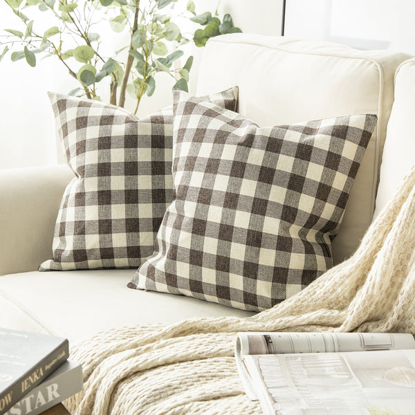 Checkers Series Square Throw Pillow Covers Coffee/Beige