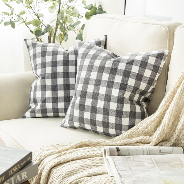Checkers Series Square Throw Pillow Covers Gray