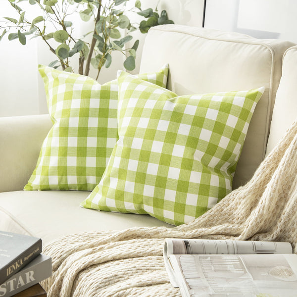 Checkers Series Square Throw Pillow Covers Green