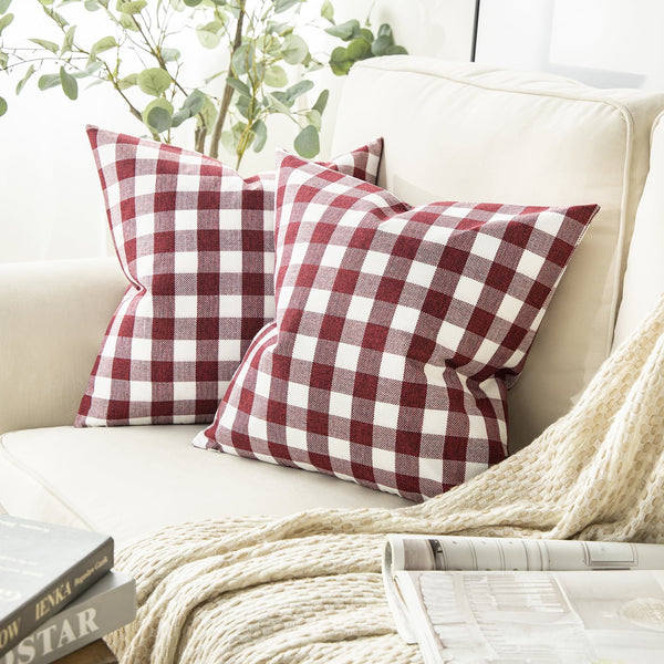 Checkers Series Square Throw Pillow Covers Red