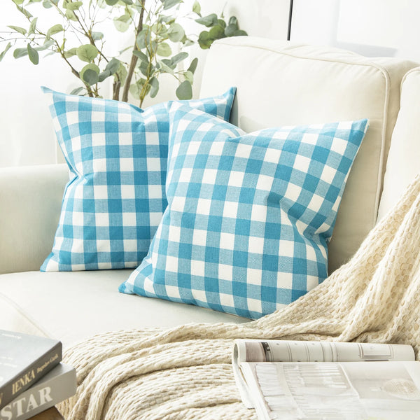 Checkers Series Square Throw Pillow Covers Sky Blue/White