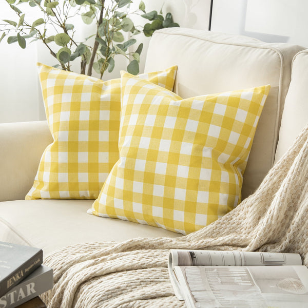 Checkers Series Square Throw Pillow Covers Yellow