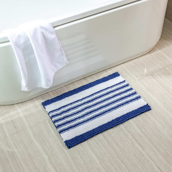 Chenille Dry Fast Water Absorbent Carpets Navy 17x24 IN