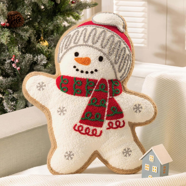 Christmas Gingerbread Snowman Pillow with Hat 19"x15"