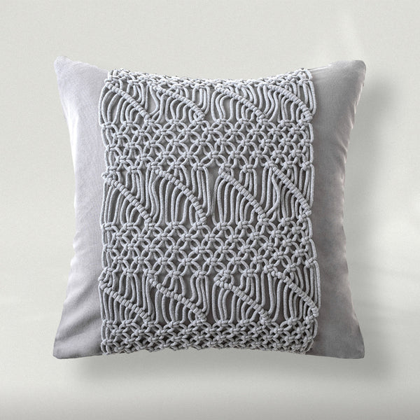 Cotton Handmade Crochet Woven Boho Throw Pillow Gray 18"x18"