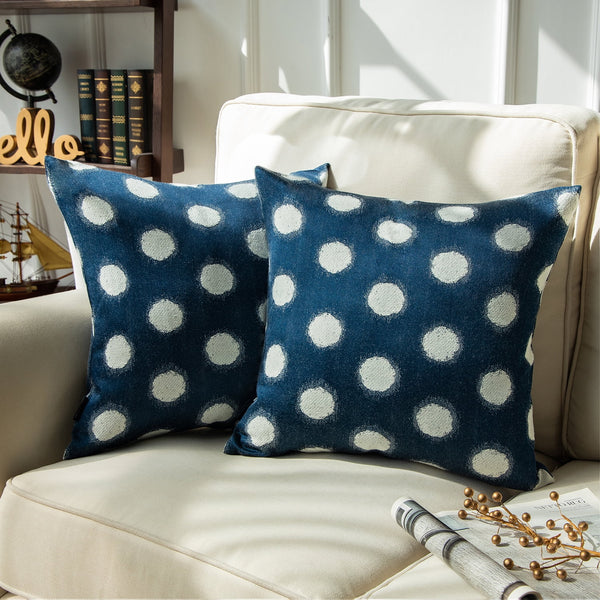 Cotton Jacquard Throw Pillow Cover Navy Blue 18"x18"