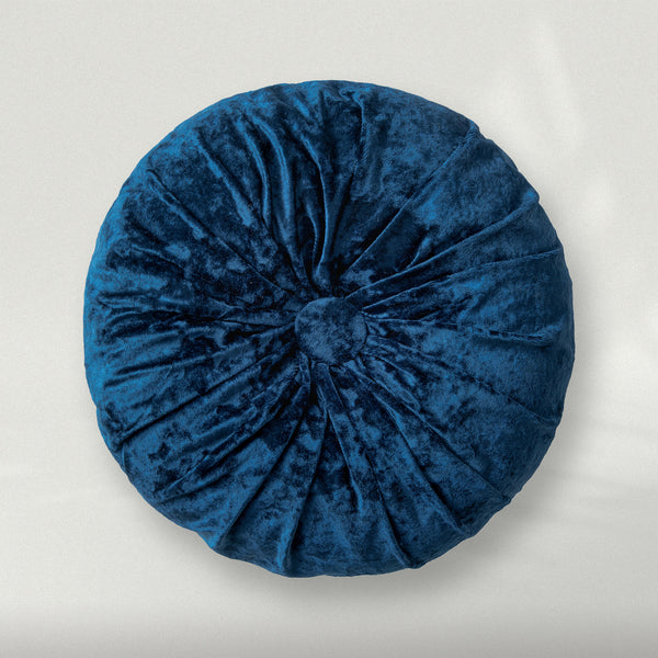 Crushed Velvet Pleated Round Pumpkin Throw Pillow Navy 16"x16"