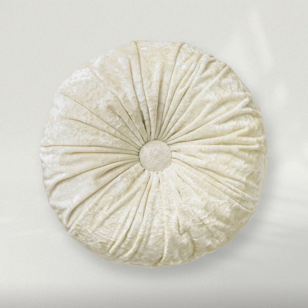 Crushed Velvet Pleated Round Pumpkin Throw Pillow White 16"x16"