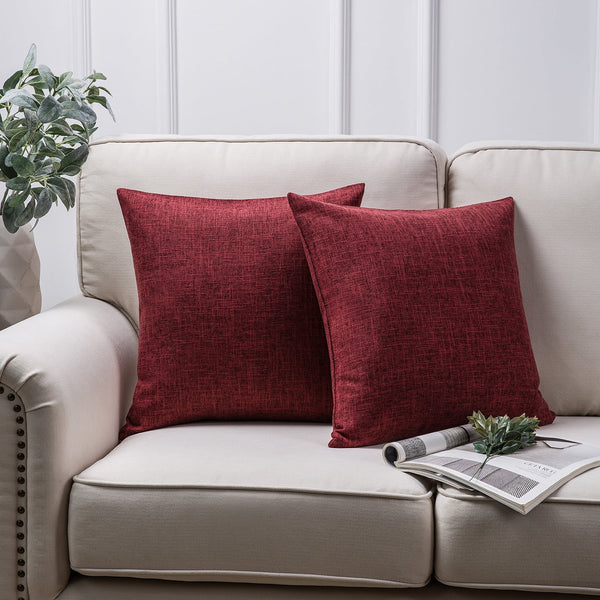 Textural Faux Linen Throw Pillow Cover Red Set of 2
