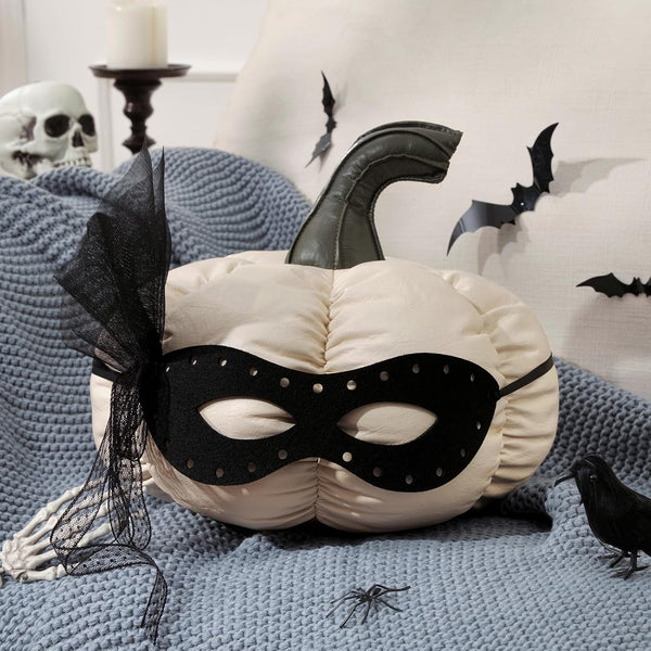 Faux Leather Pumpkin Shaped Pillow with Felt Mask