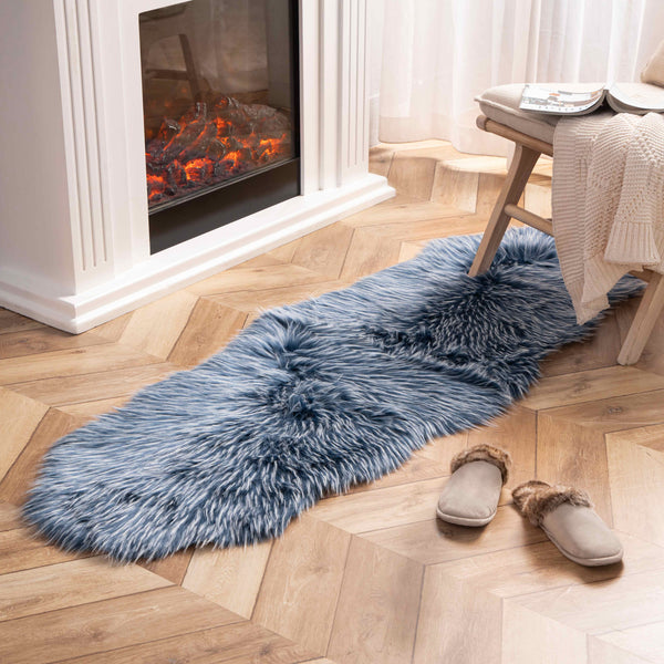 Soft Faux Fur Rug Sheepskin Area Rug Blue 2x6 ft
