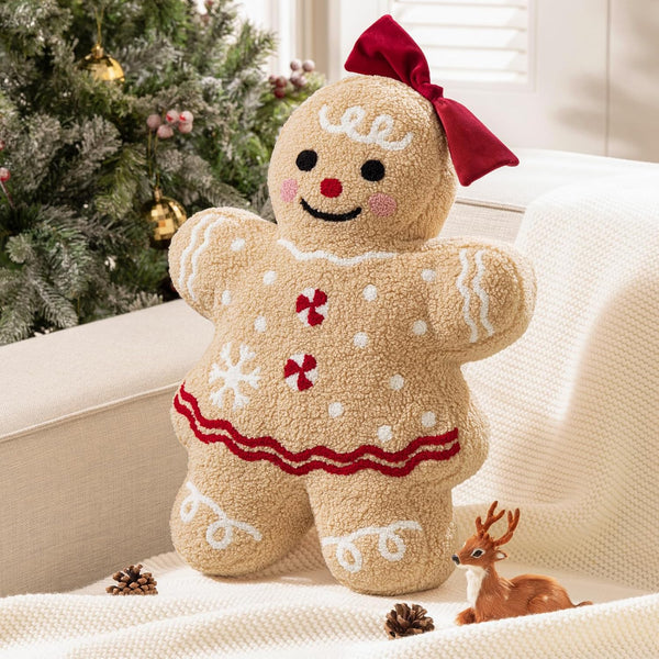 Gingerbread Christmas Pillows Girl with Bow 18"x13"