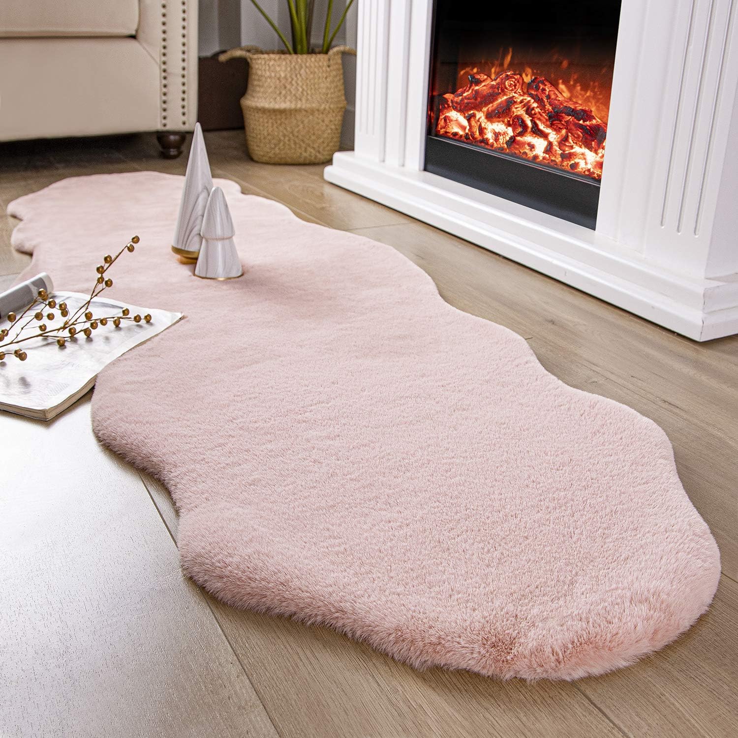 Orange Rabbit Fur Rug Rectangular Irregular Shape Ultra Soft Faux Rabbit Fur Rug 2'x6' – Phantoscope Co