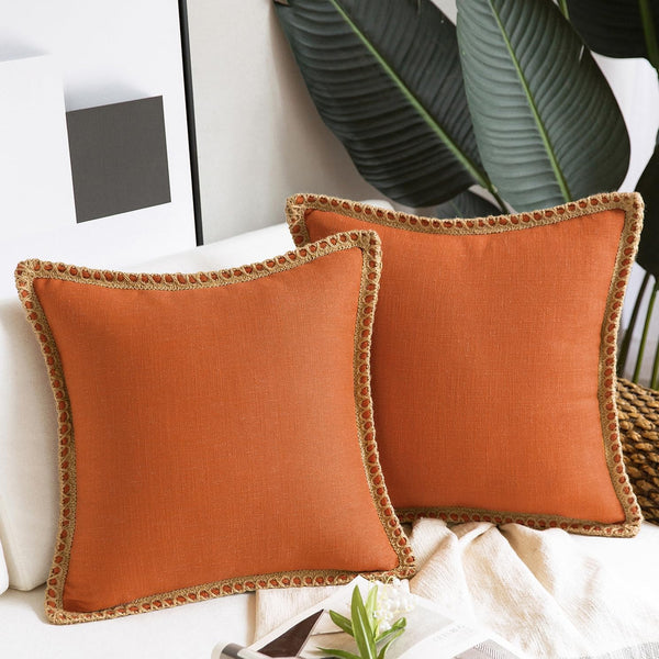 Pack of 2 Farmhouse Decorative Solid Linen Pillow Covers 18"x18"