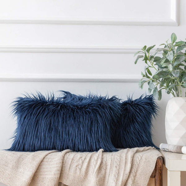 Pack of 2 Luxury Soft Decorative Faux Fur Throw Pillows 12"x20"