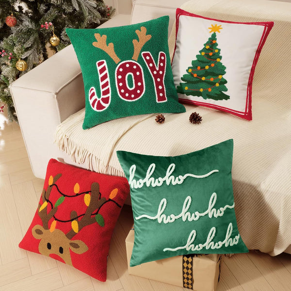 Pack of 4 Christmas Decorative Pillow Covers Sherpa and Velvet 18"x18"
