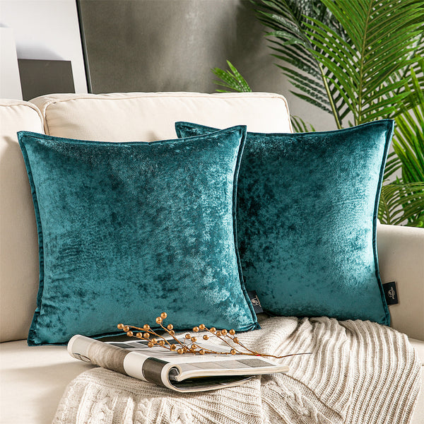 Patterned Velvet Tailored Edge Throw Pillow Cover Lake Blue 18"x18"